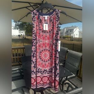 London Times Red and Blue Patterned Dress